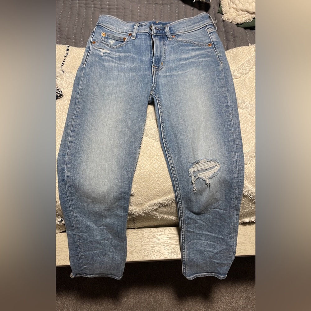 Worn 2 times. I have 2pair.These are petite. Best jeans!